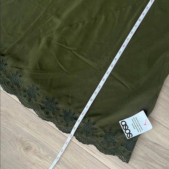 ASOS DESIGN embroidered cuff and hem maxi dress in khaki - Picture 10 of 15